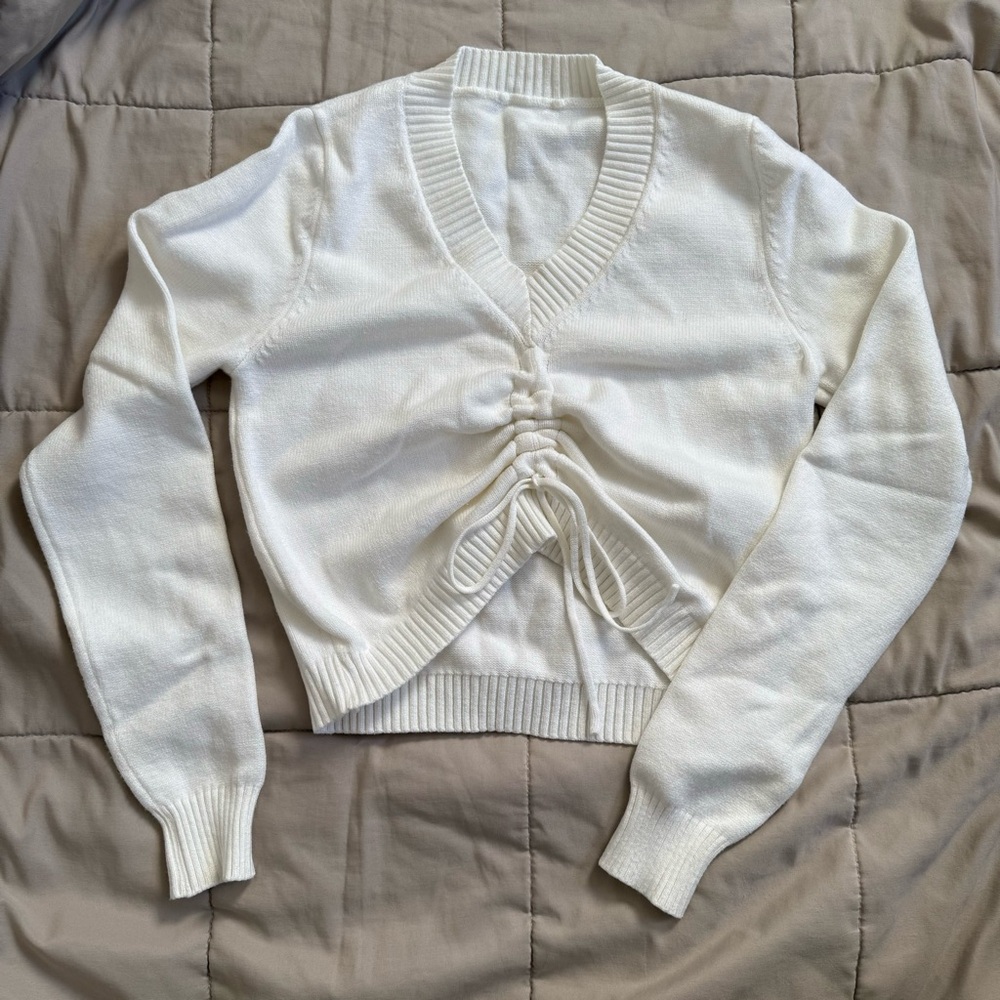 V-Neck Drawstring Sweater - Picture 2 of 2